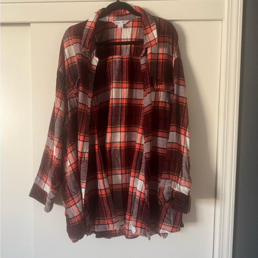 Old Navy Red and Black Plaid Shirt “ The Boyfriend Shirt”